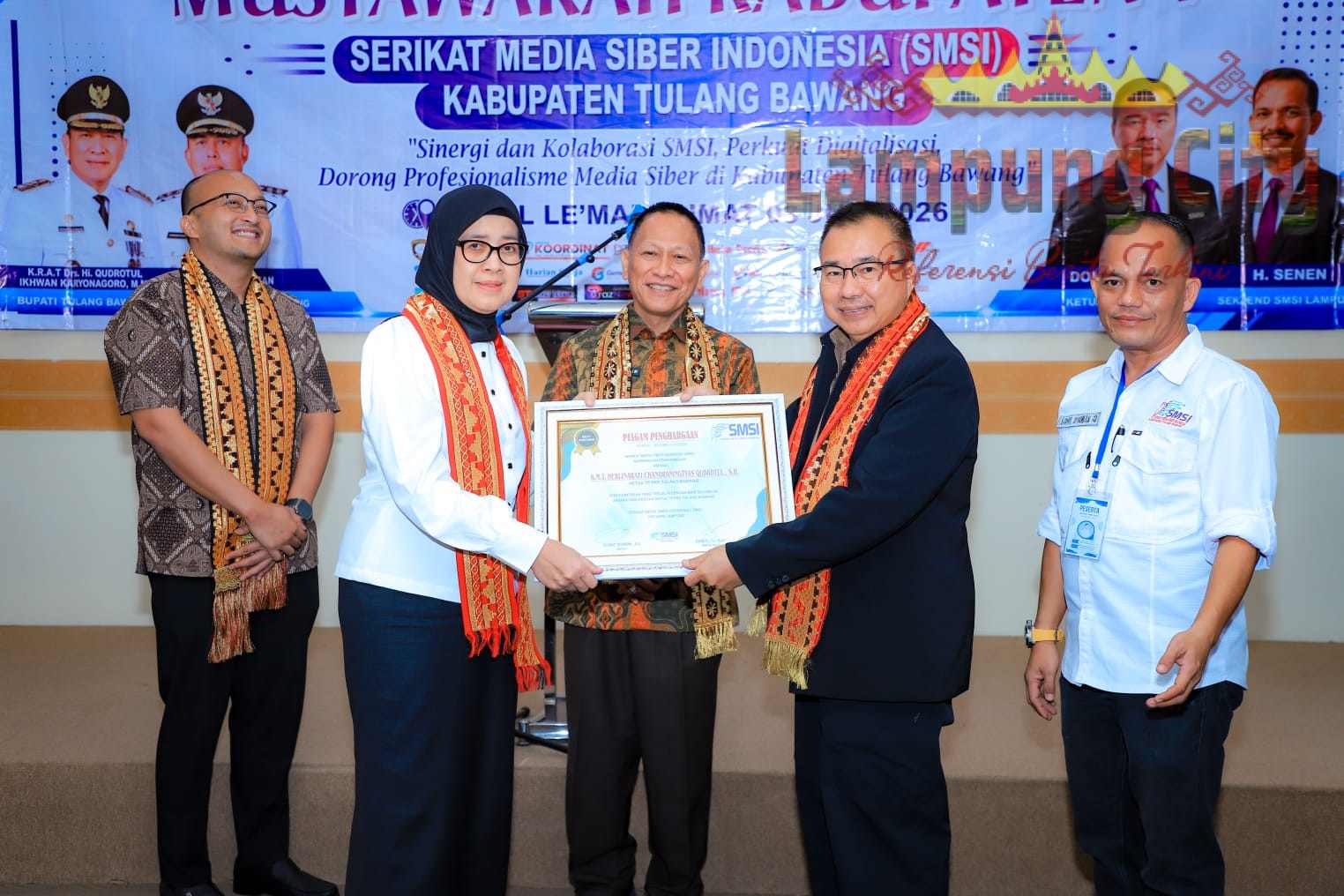 Muskab 1 Tulang Bawang, SMSI Lampung Berikan 7 Piagam Penghargaan Mitra Terbaik