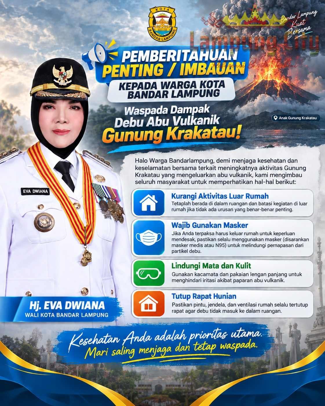 Warga Bandar Lampung Diimbau Waspada Debu Vulkanik Gunung Anak Krakatau