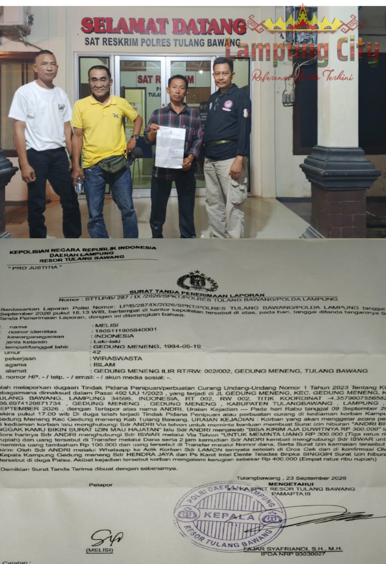 Oknum Wartawan AE Dilaporkan ke Polres Tulang Bawang atas Dugaan Penipuan, Polemik Surat Izin Keramaian Berujung Laporan Polisi