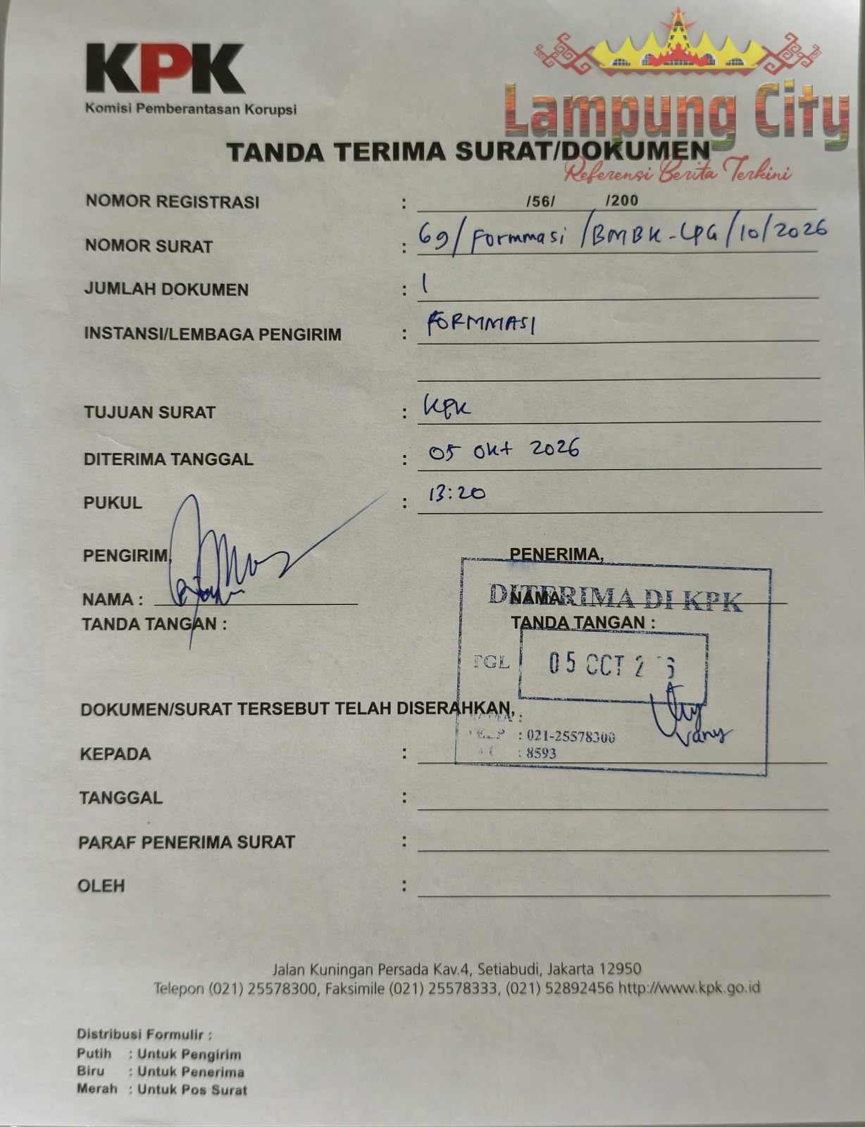 ‎Dugaan Pungli Rp12,3 Miliar BMBK Lampung Resmi Dilaporkan ke KPK